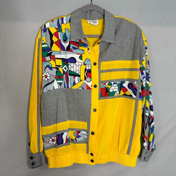 Vintage Brownstone Studio Blouse Jacket Set Yellow 2X Memphis Style Geometric - Picture 8 of 9